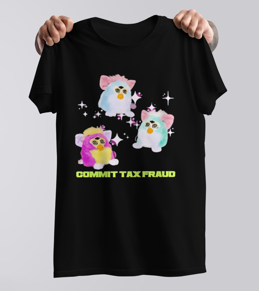 Pink Blue Furbies Sparkles Commit Tax Fraud Fun T-Shirt