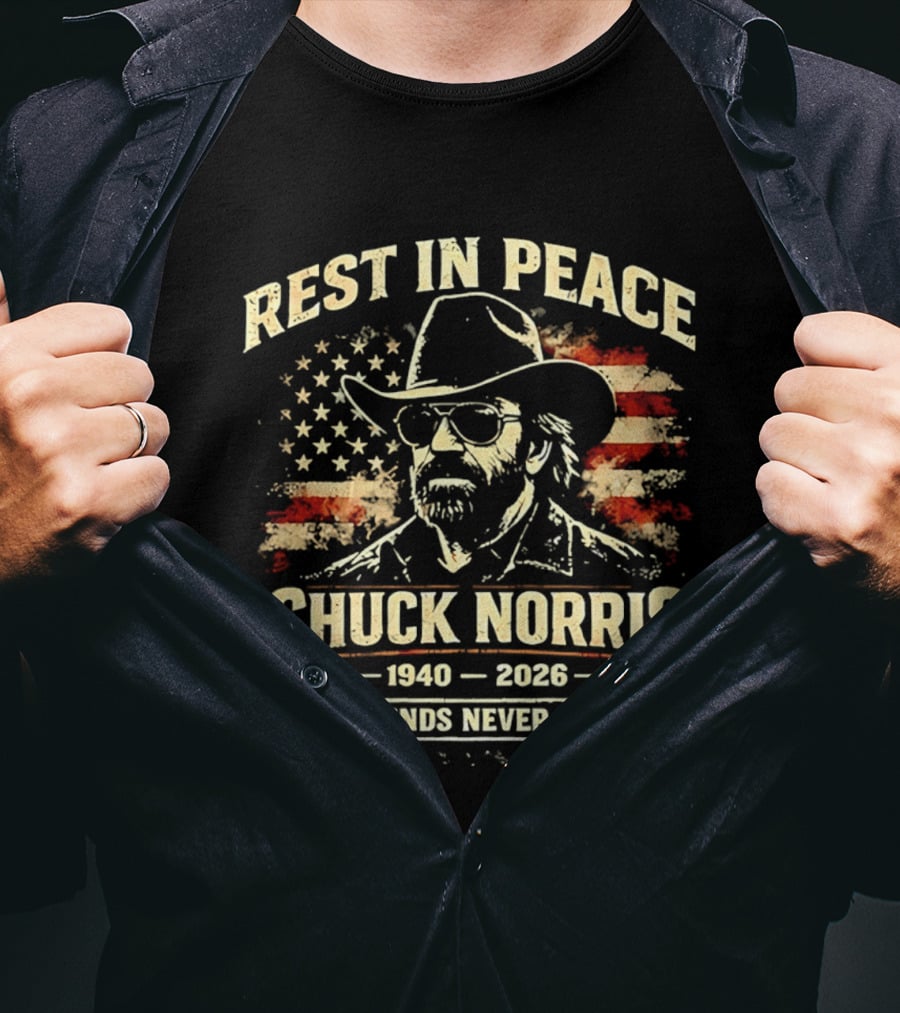 Rest In Peace Chuck Norris 1940 2026 Legends Never Die USA Flag T-Shirt