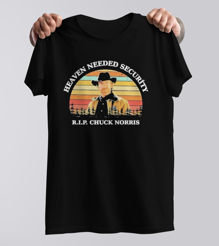 Heaven Needed Security R.I.P. Chuck Norris Vintage Cowboy Sunset T-Shirt