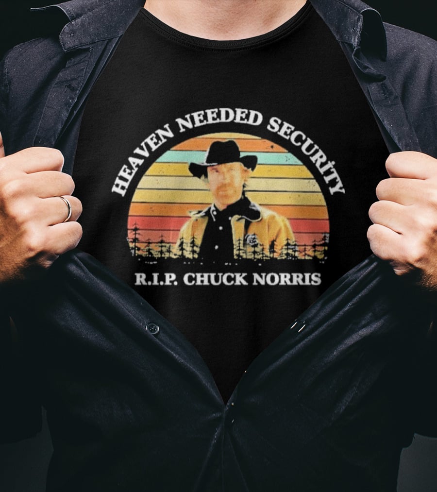 Heaven Needed Security R.I.P. Chuck Norris Vintage Cowboy Sunset T-Shirt