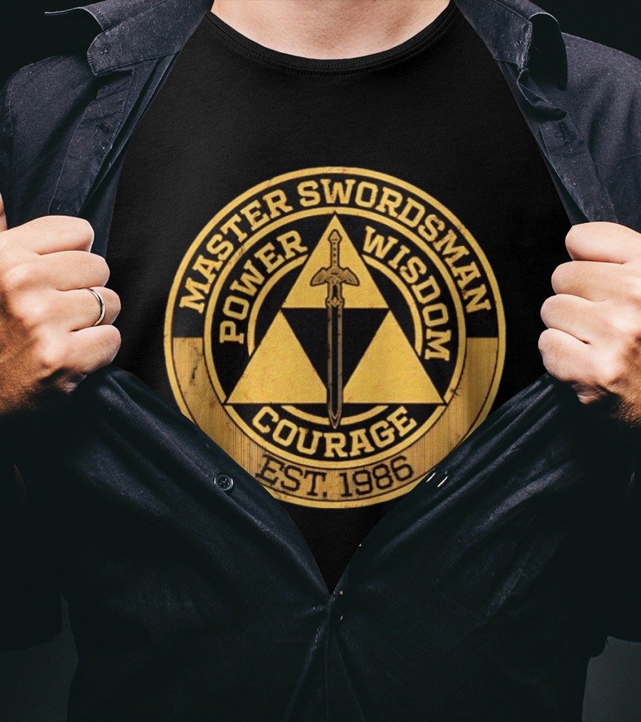 Master Swordsman Power Wisdom Courage Triforce Emblem Est 1986 Legends T-Shirt