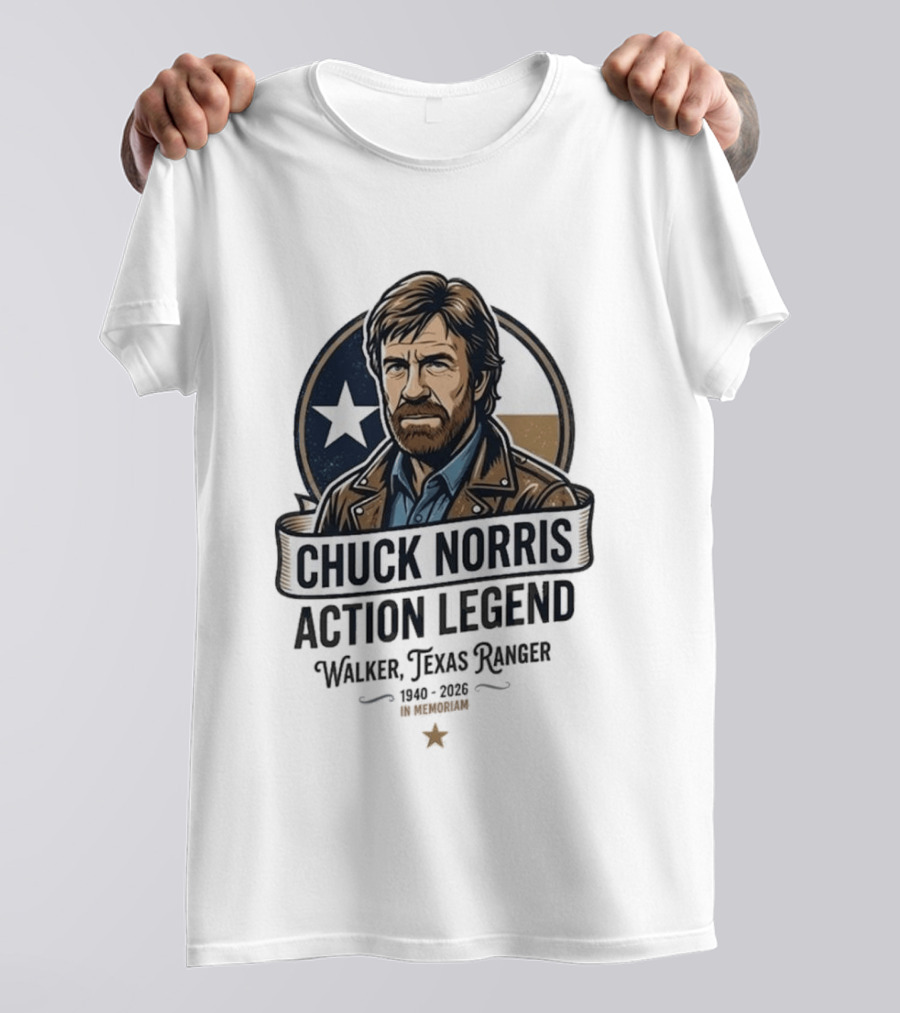 Chuck Norris Action Legend Walker Texas Ranger 1940 2026 In Memoriam Star T-Shirt