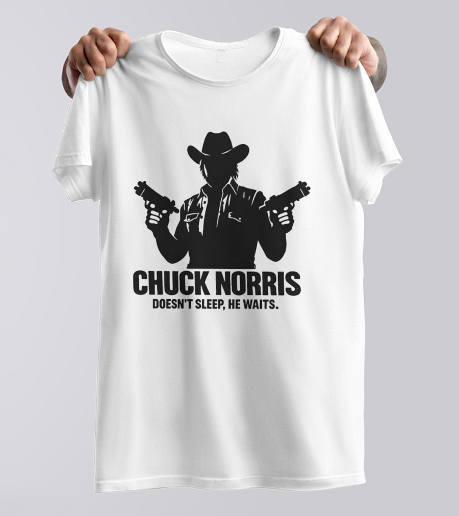 Chuck Norris Doesn't Sleep He Waits Meme Gun T-Shirt