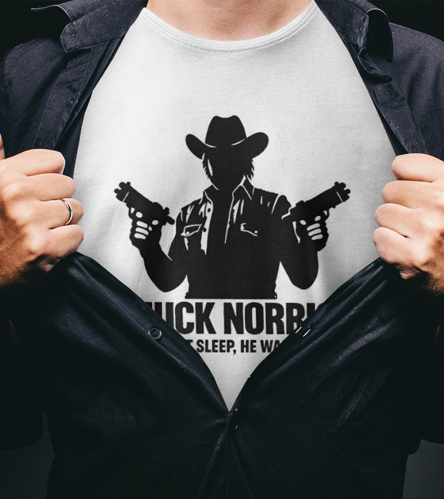 Chuck Norris Doesn't Sleep He Waits Meme Gun T-Shirt