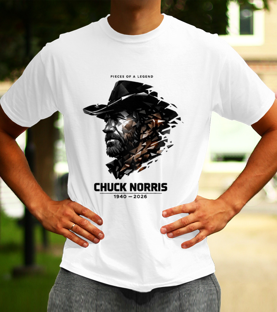 Chuck Norris Pieces Of A Legend 1940 2026 Cowboy Hat Triangular Fragmentation T-Shirt