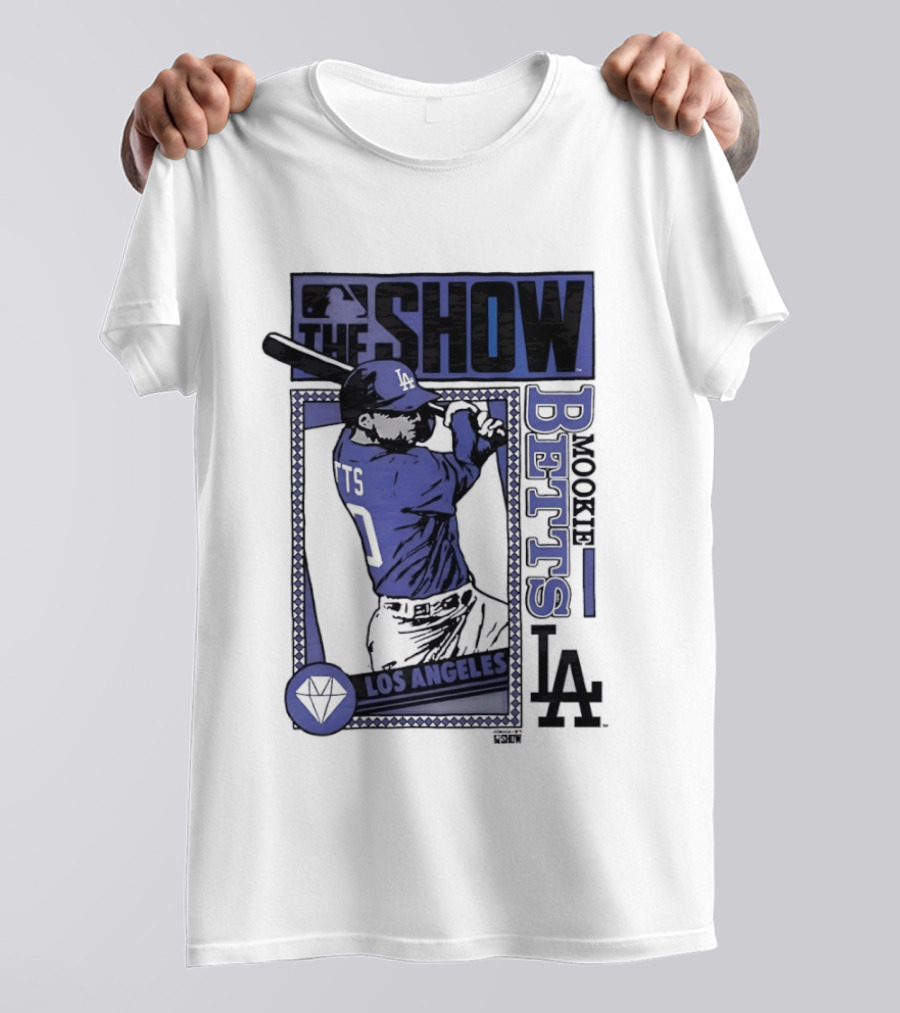 MLB The Show Mookie Betts 50 Los Angeles Dodgers Caricature T-Shirt