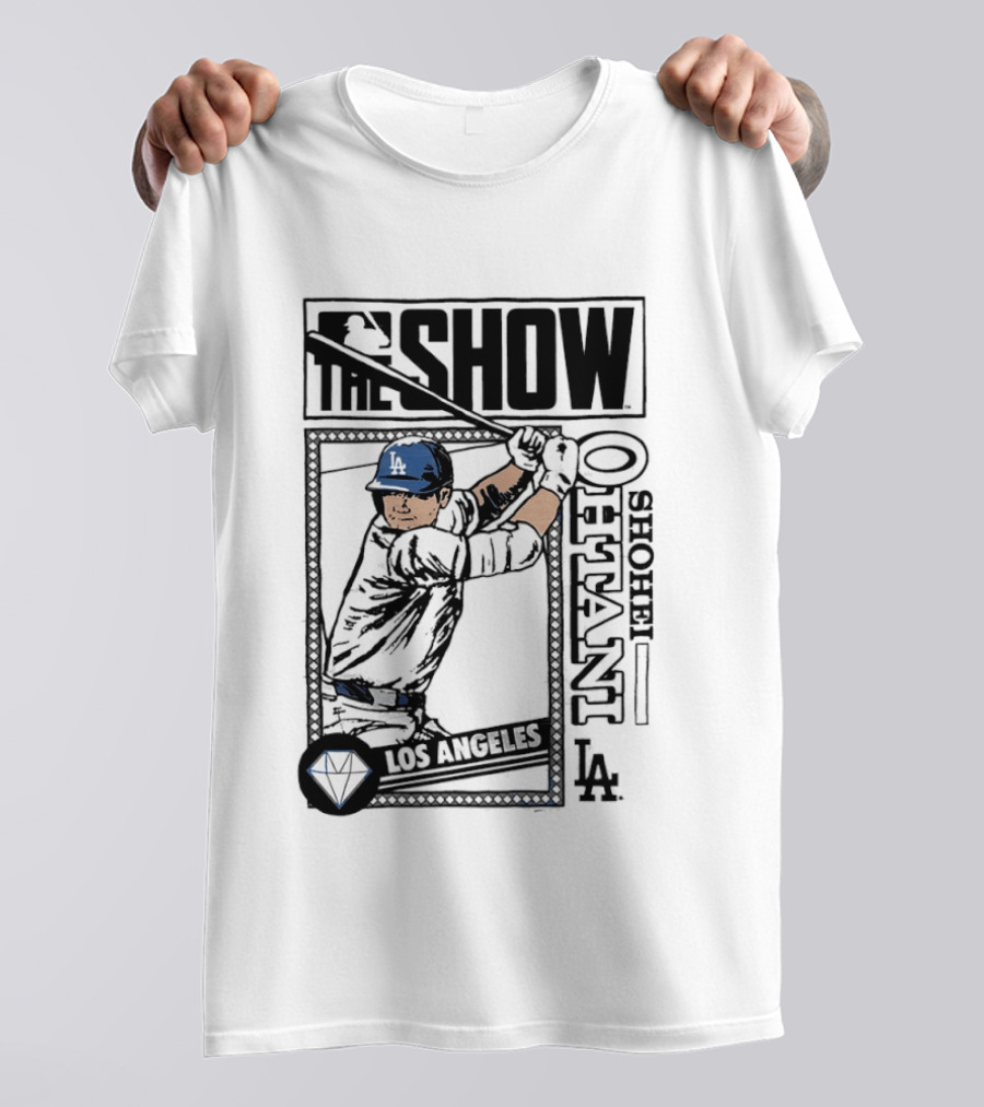 Shohei Ohtani 17 MLB The Show Los Angeles Dodgers Caricature T-Shirt
