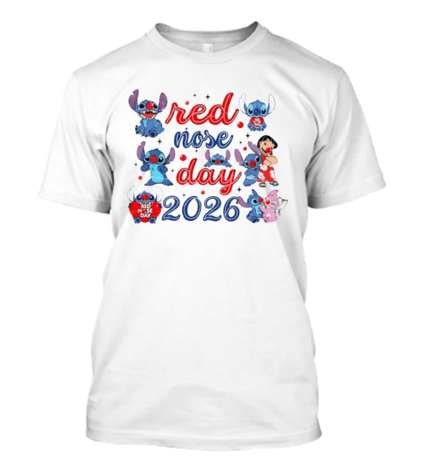 Stitch Red Nose Day 2026 Cartoon Characters Featuring Lilo T-Shirt