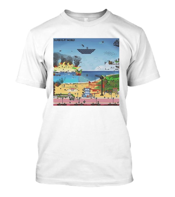 Super Flat World Cartoon Pixel Art Adventure Beach Cityscape Fantasy T-Shirt