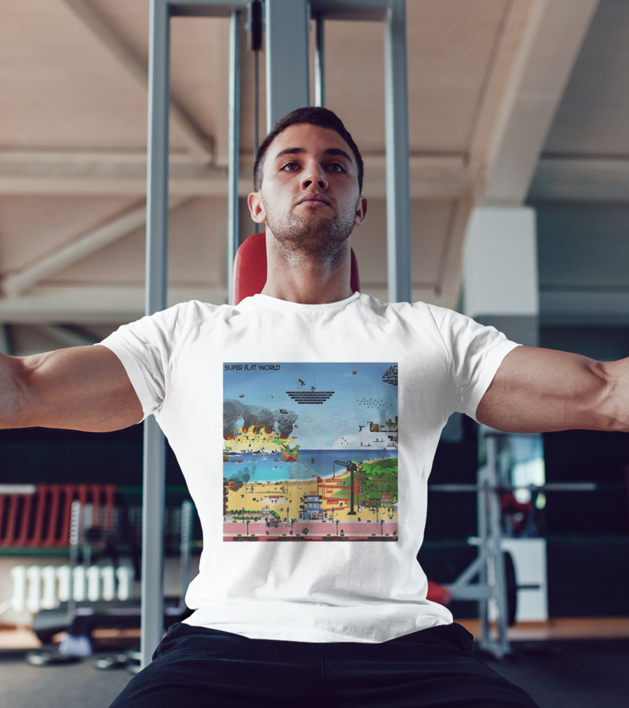 Super Flat World Cartoon Pixel Art Adventure Beach Cityscape Fantasy T-Shirt