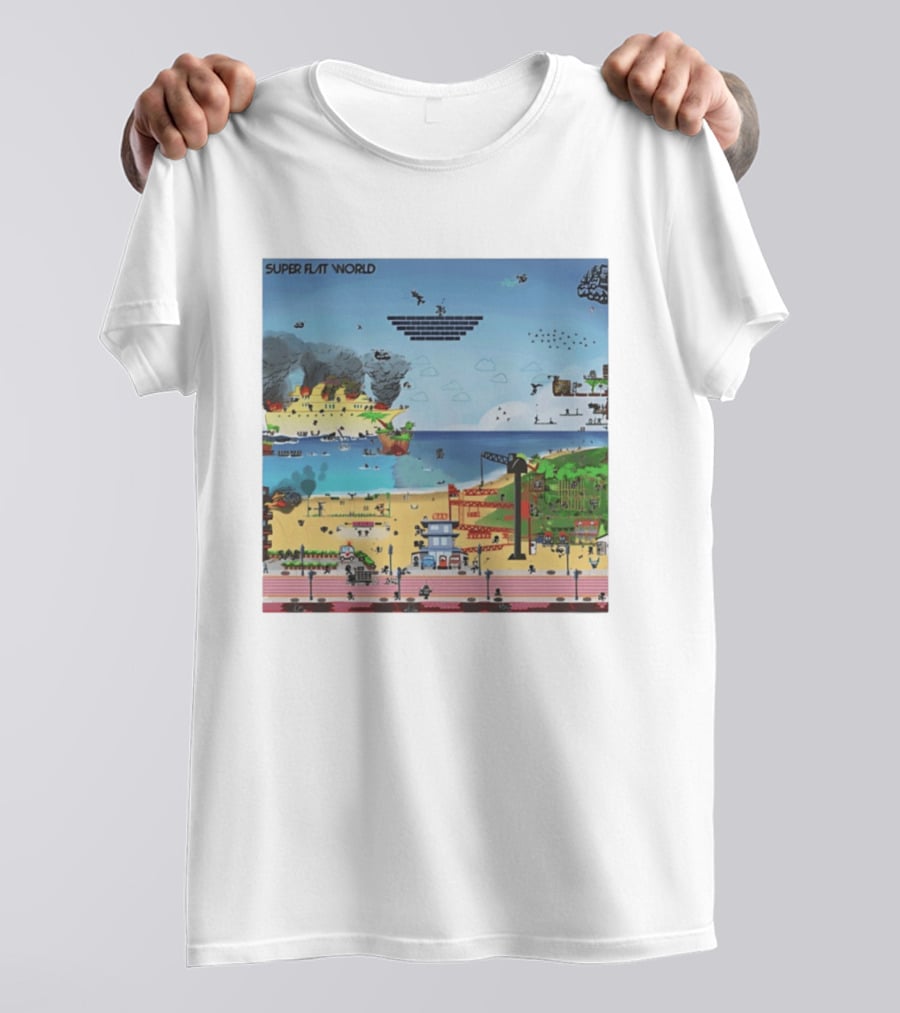 Super Flat World Cartoon Pixel Art Adventure Beach Cityscape Fantasy T-Shirt