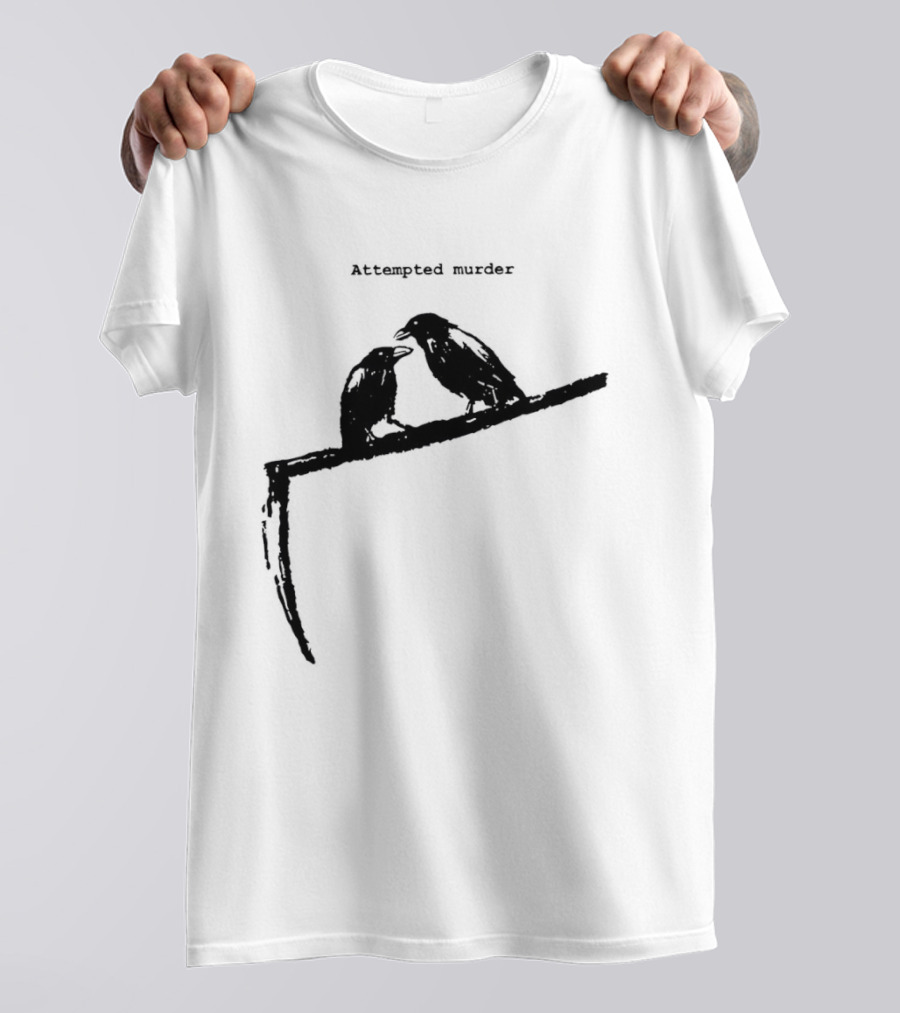 Two Crows Perched On Grim Reaper Scythe Attempted Murder T-Shirt