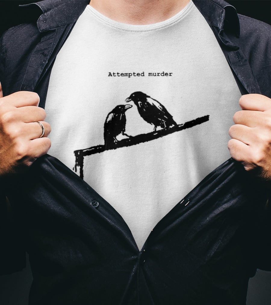 Two Crows Perched On Grim Reaper Scythe Attempted Murder T-Shirt