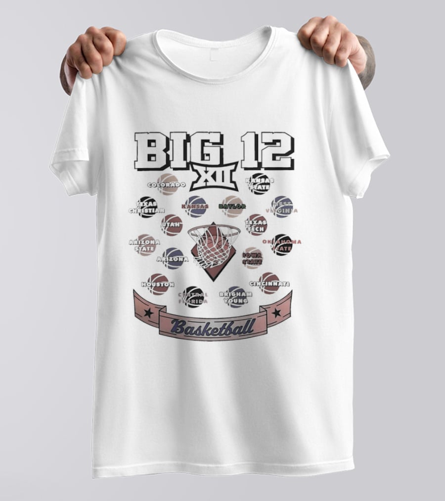 Big 12 Conference Basketball Team Logos Kansas Texas Oklahoma T-Shirt