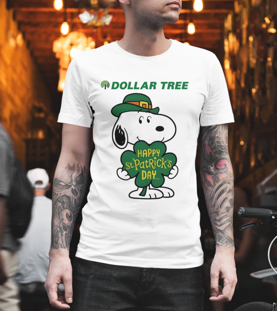 Dollar Tree Snoopy Happy St. Patrick's Day 2026 Clover Hat T-Shirt
