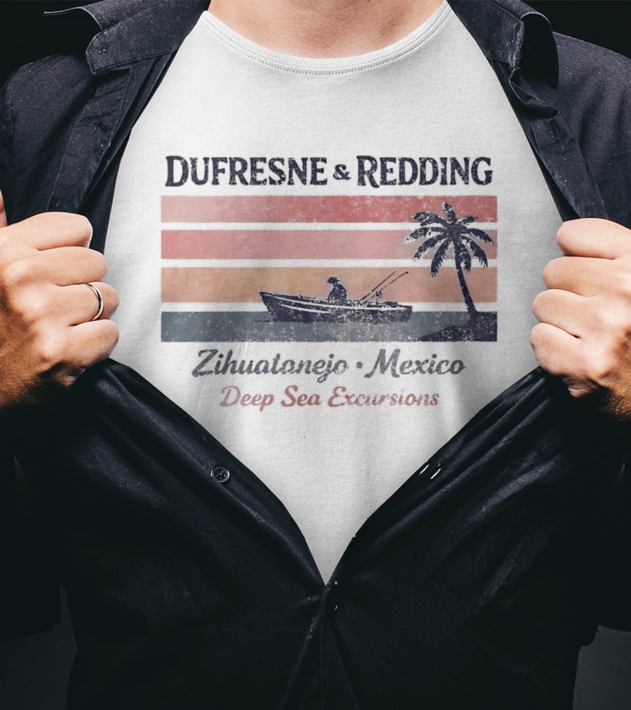 Dufresne And Redding Zihuatanejo Mexico Deep Sea Fishing Adventure Retro Palm Sunset T-Shirt