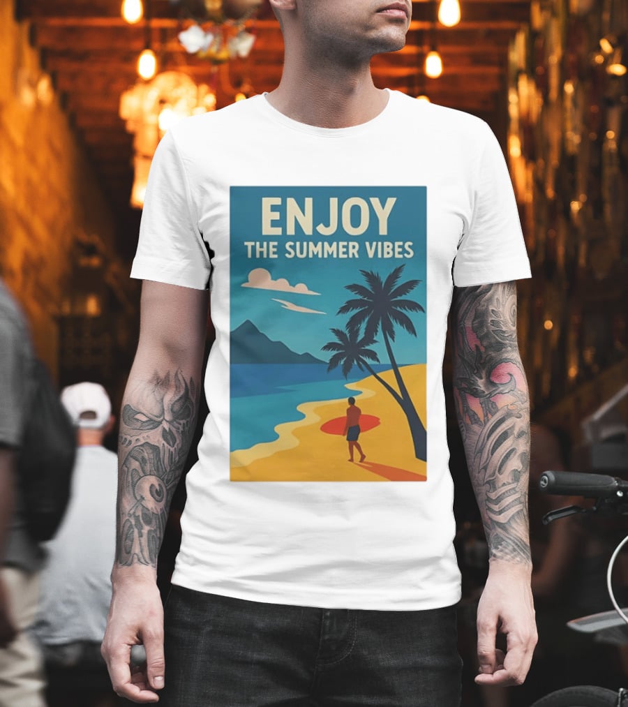 Enjoy The Summer Vibes Ocean Beach Sunset Scene T-Shirt