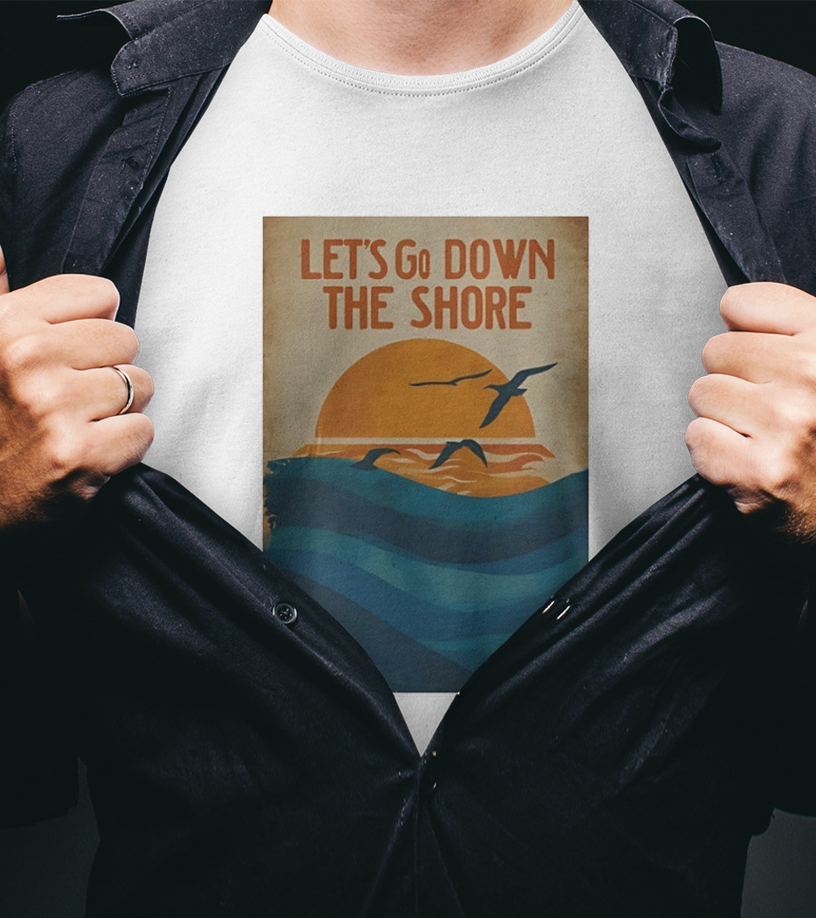 Let's Go Down The Shore Seaside Sunset Ocean Waves And Seagulls T-Shirt
