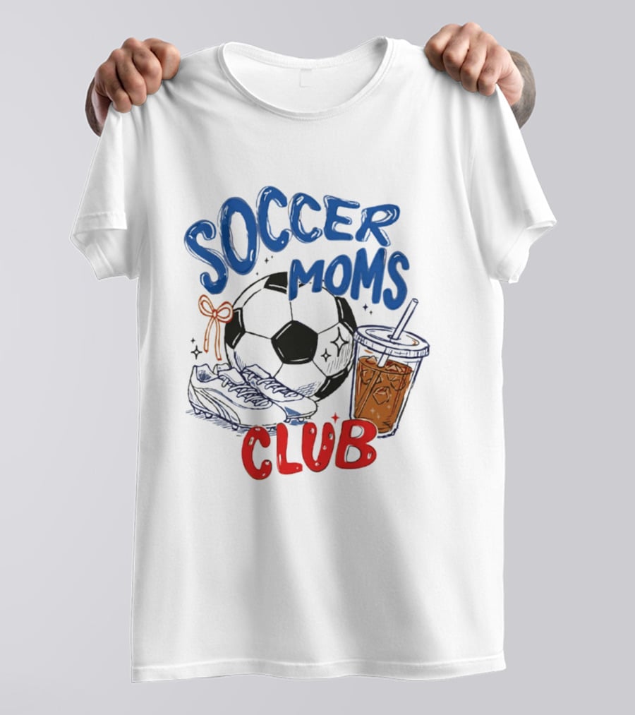 Soccer Moms Club With Soccer Ball Cleats And Iced Drink T-Shirt