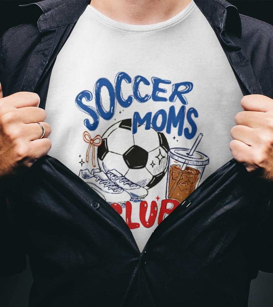 Soccer Moms Club With Soccer Ball Cleats And Iced Drink T-Shirt