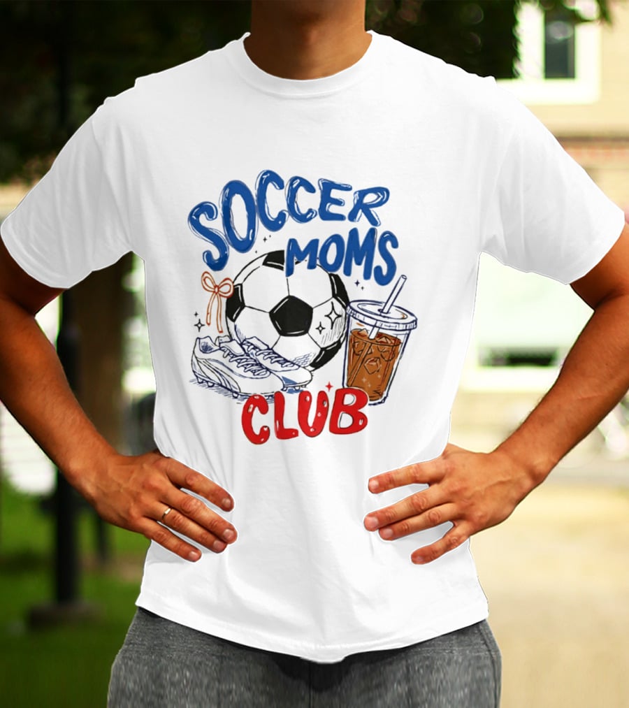 Soccer Moms Club With Soccer Ball Cleats And Iced Drink T-Shirt
