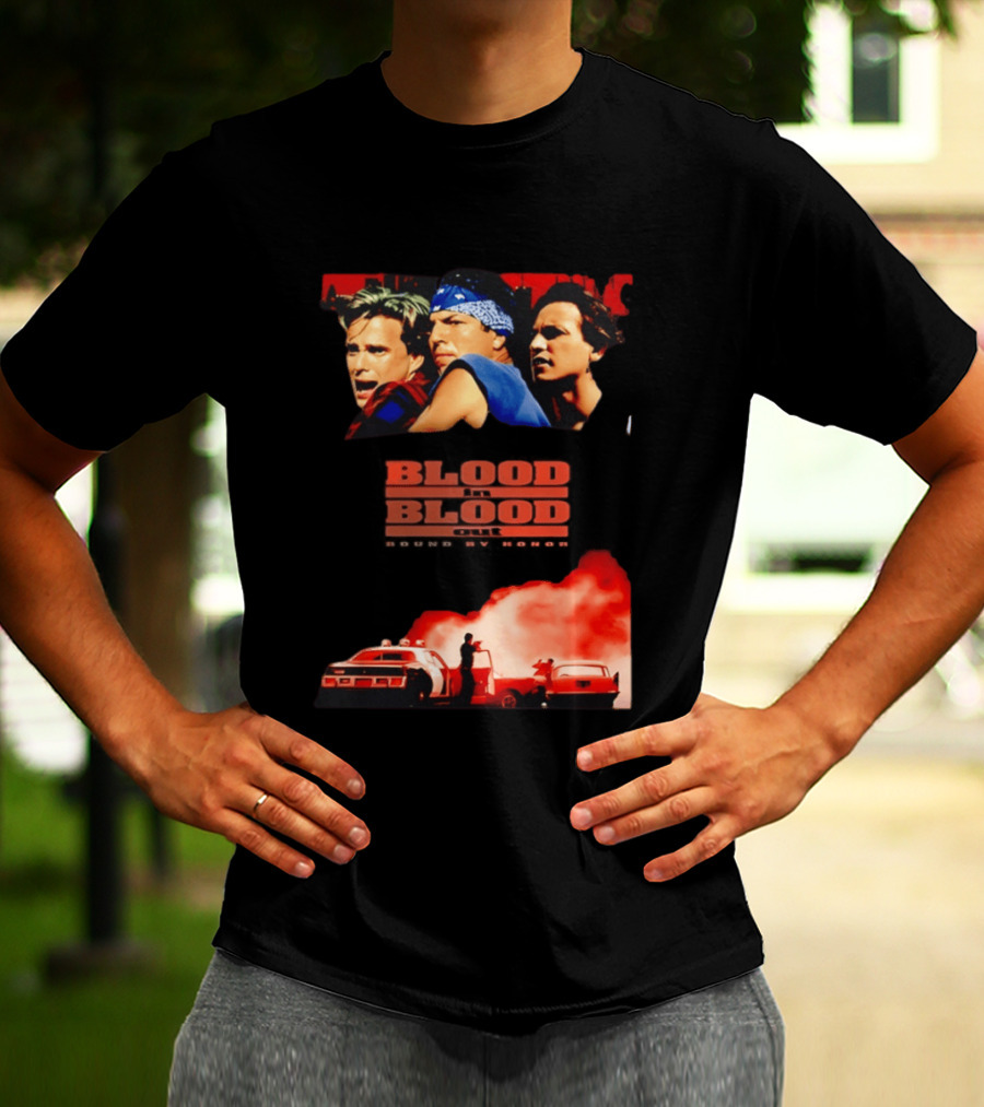Blood In Blood Out Movie Latino Bound By Honor Dramatic Trio And Intense Action Scene T-Shirt
