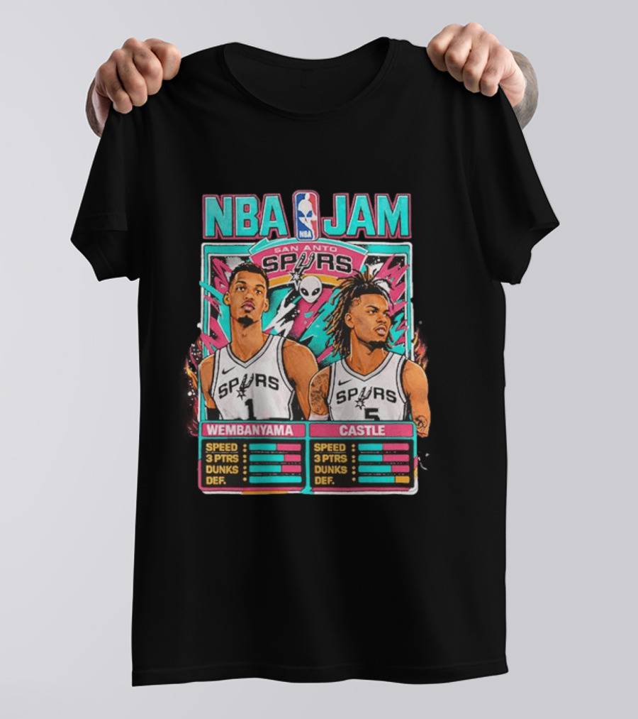 NBA Jam San Antonio Spurs Wembanyama Castle Roster Stats T-Shirt