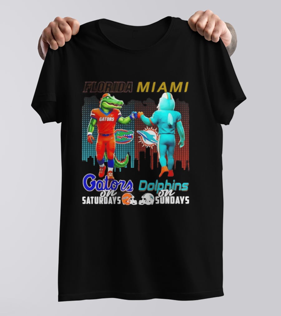Florida Gators Saturdays Miami Dolphins Sundays Skyline Football Rivalry T-Shirt