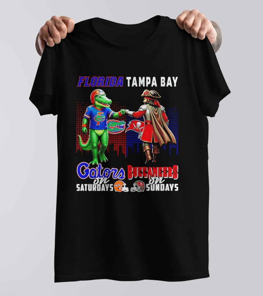 Florida Gators Saturdays Tampa Bay Buccaneers Sundays Fist Bump Skyline T-Shirt