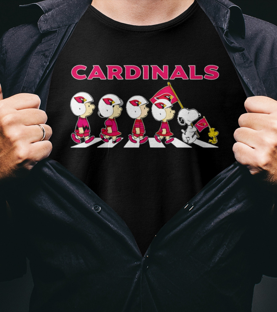 Peanuts X Arizona Cardinals Woodstock Snoopy Football Abbey Road Flag T-Shirt