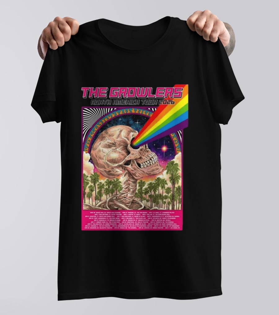 The Growlers North America Tour 2026 Psychedelic Skull With Rainbow Beam T-Shirt