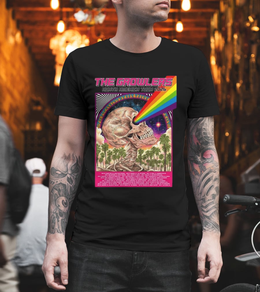 The Growlers North America Tour 2026 Psychedelic Skull With Rainbow Beam T-Shirt