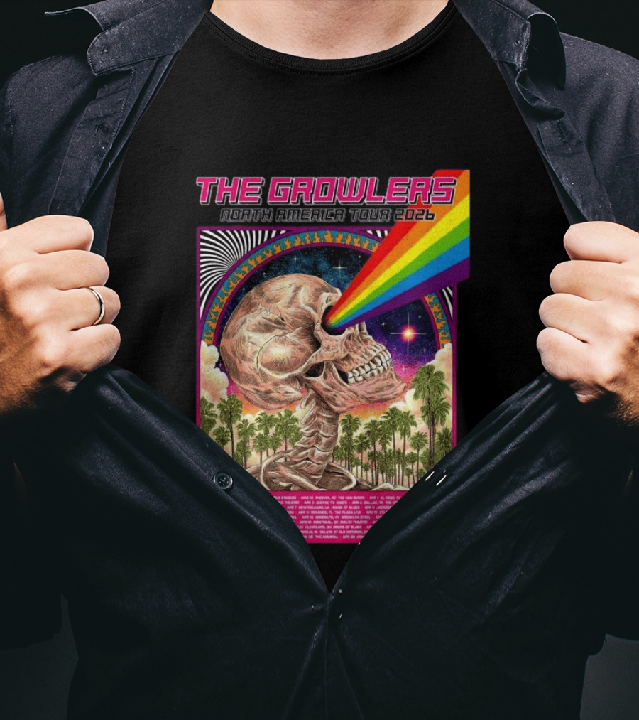 The Growlers North America Tour 2026 Psychedelic Skull With Rainbow Beam T-Shirt