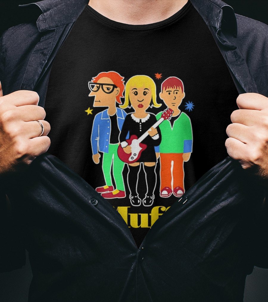 The Muffs Cartoon Characters Ronnie Kim And Roy Playing Guitar T-Shirt