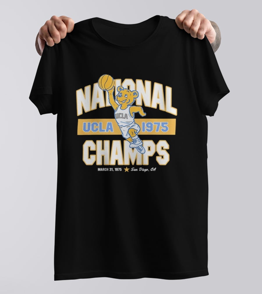 UCLA Bruins National Champs 1975 March 31 San Diego Basketball Bear T-Shirt