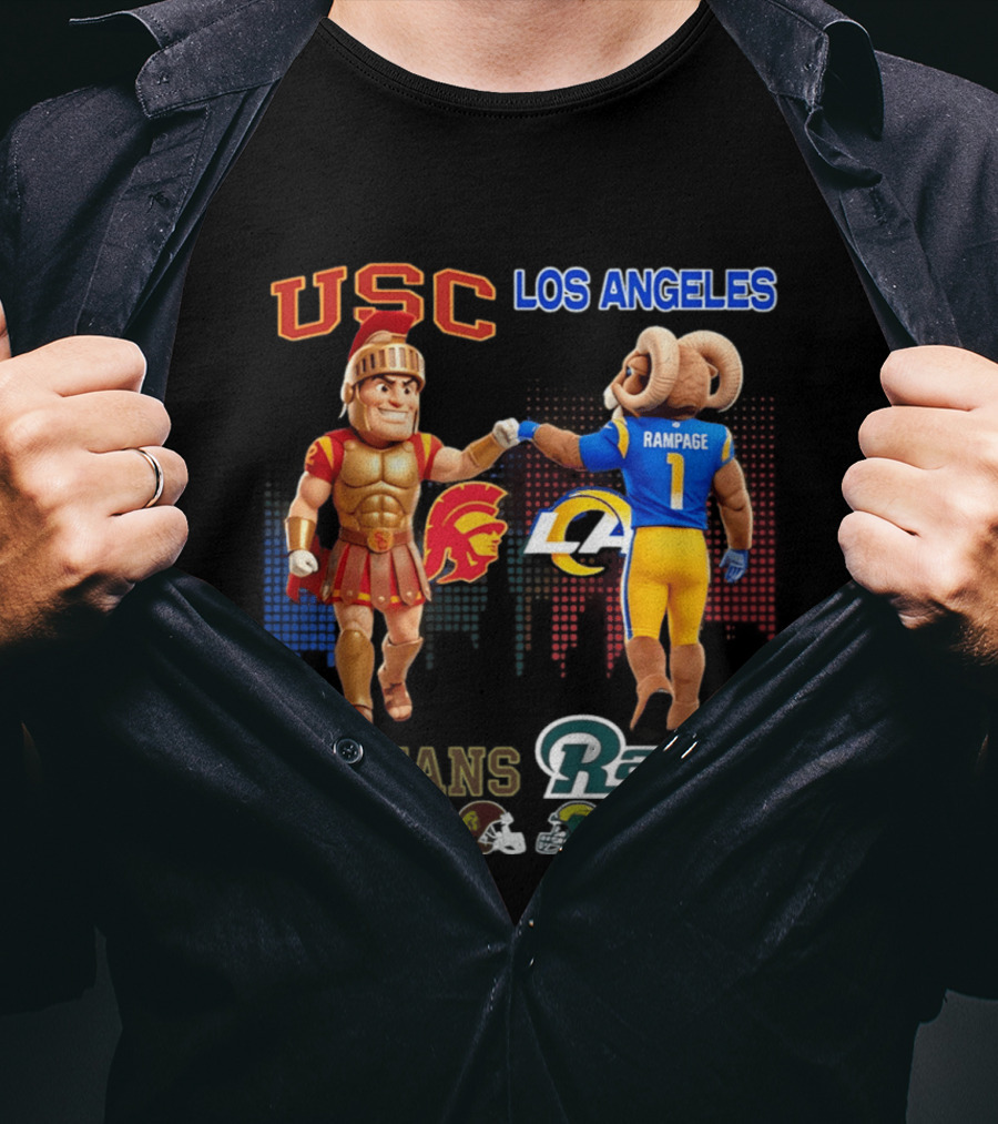 USC Trojans Trojans On Saturdays Los Angeles Rams Rams On Sundays Skyline T-Shirt