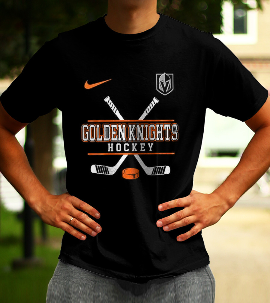 Nike Vegas Golden Knights Hockey Crossed Sticks T-Shirt