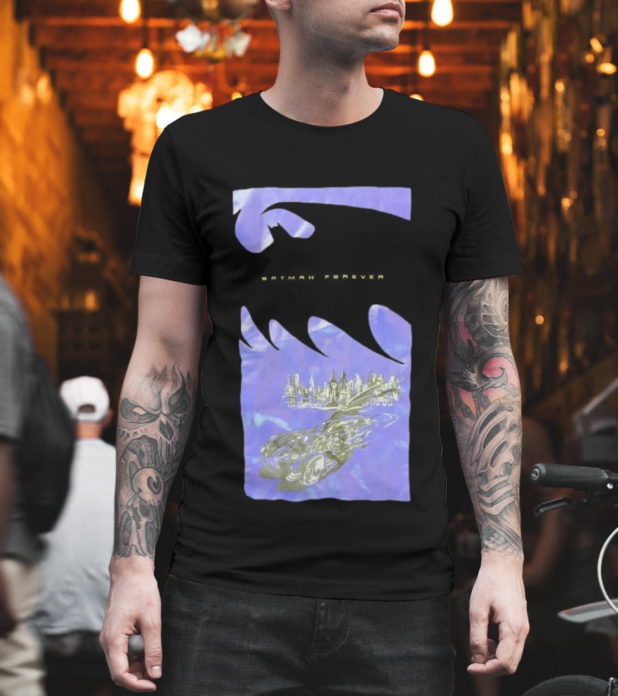 Photos Of A Batman Forever Gotham City Skyline Batmobile T-Shirt