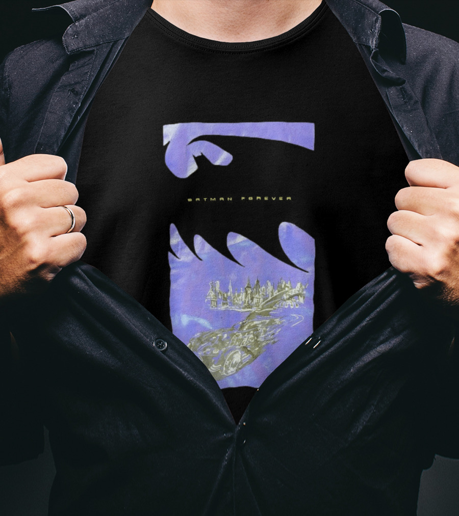 Photos Of A Batman Forever Gotham City Skyline Batmobile T-Shirt