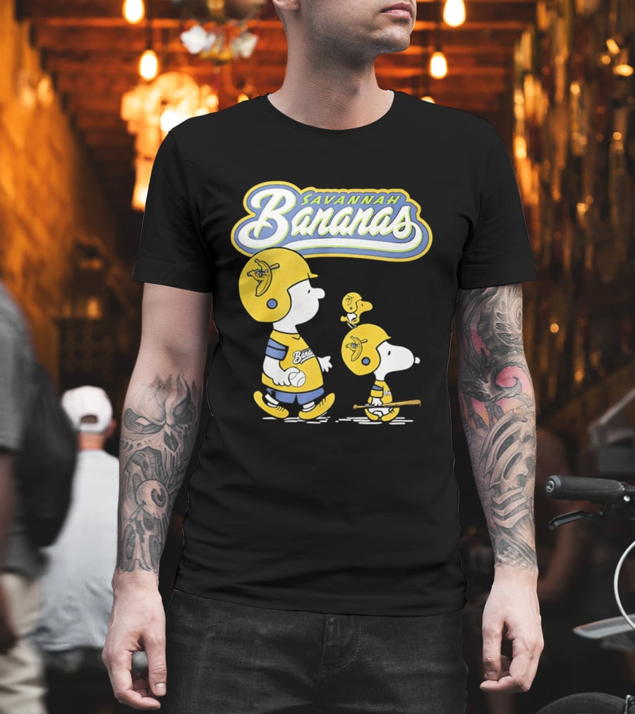 Savannah Bananas Snoopy Peanuts Baseball Player Helmet Bat T-Shirt