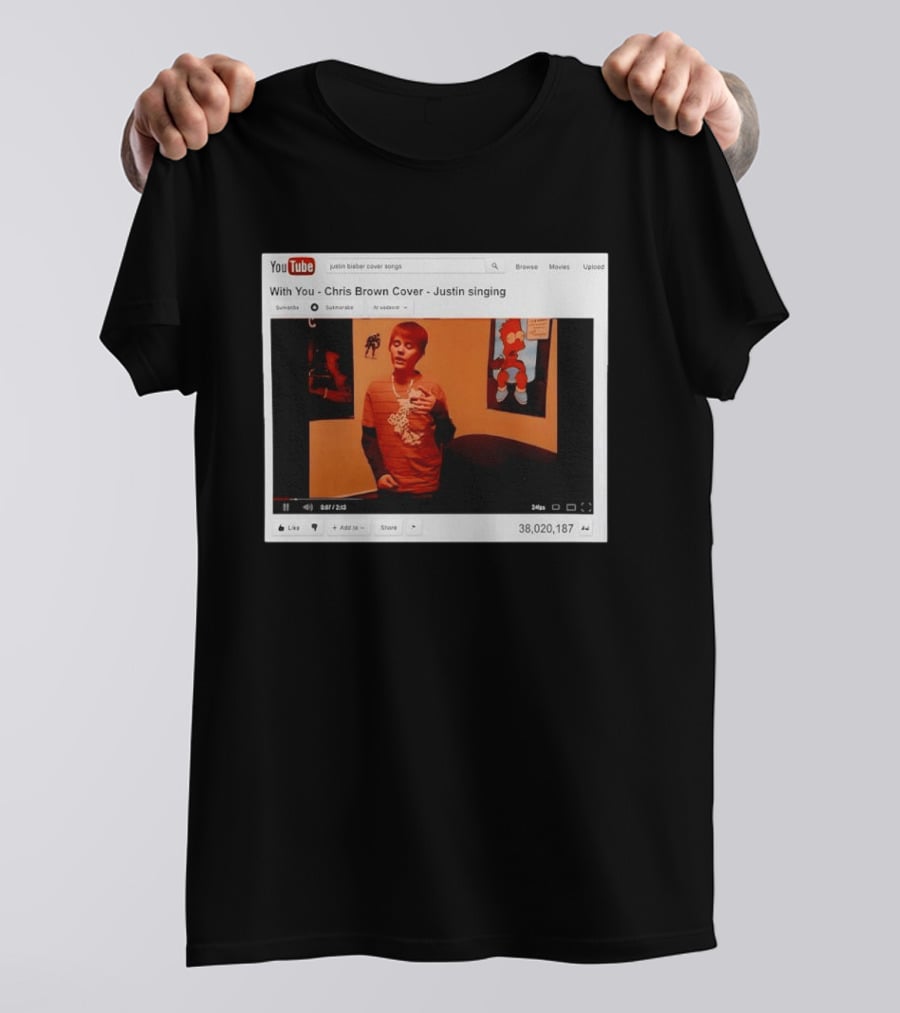 Justin Bieber Singing Chris Brown Cover YouTube Screenshot 38 Million Views T-Shirt