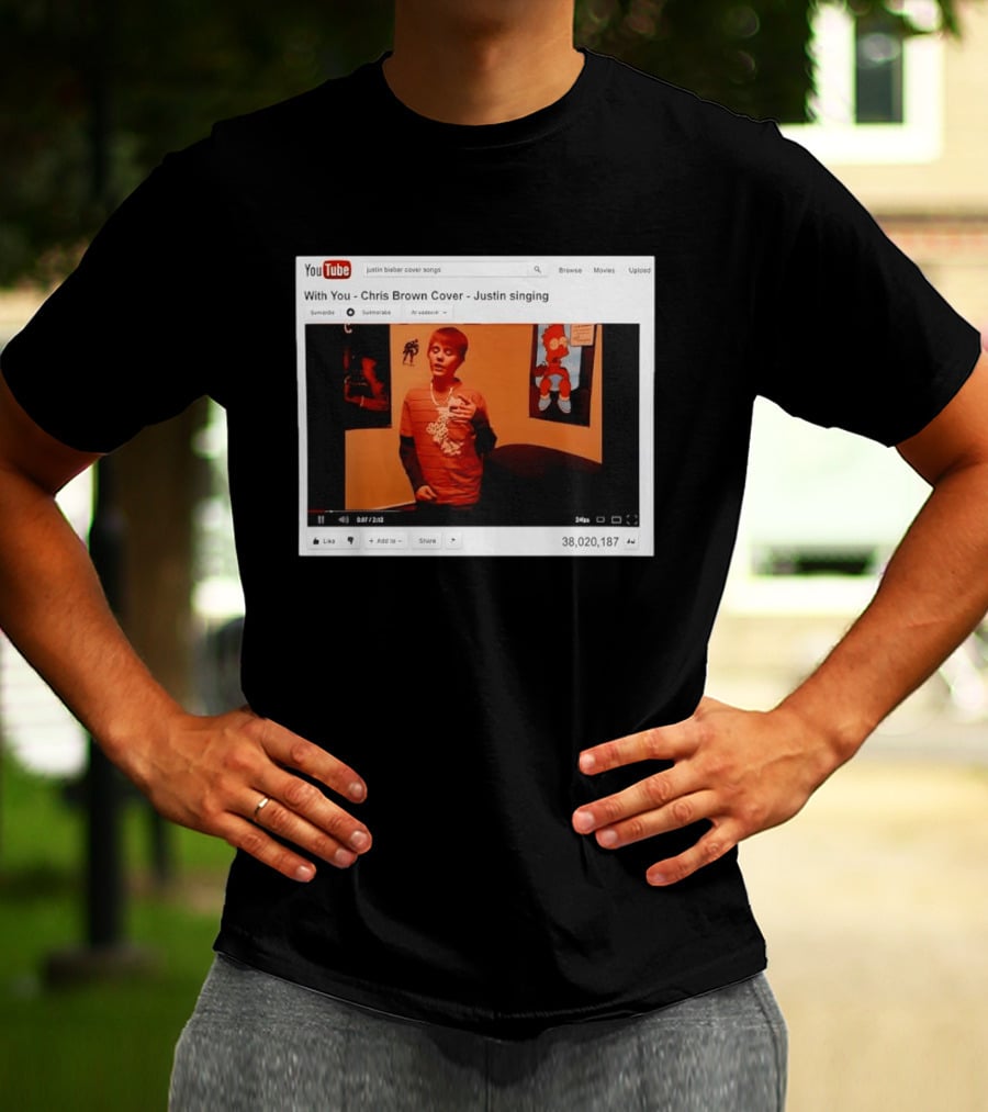 Justin Bieber Singing Chris Brown Cover YouTube Screenshot 38 Million Views T-Shirt