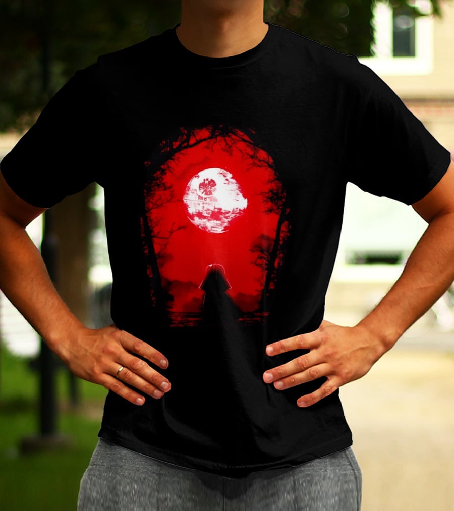 Darth Vader Blood Moon Dark Side Negative Forest Scene T-Shirt