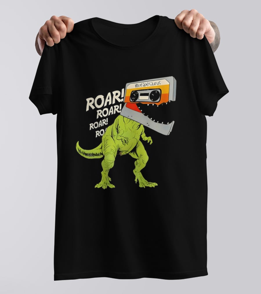 Mixtapesaurus Dinosaur Roar Mixtape Cassette Head T-Shirt