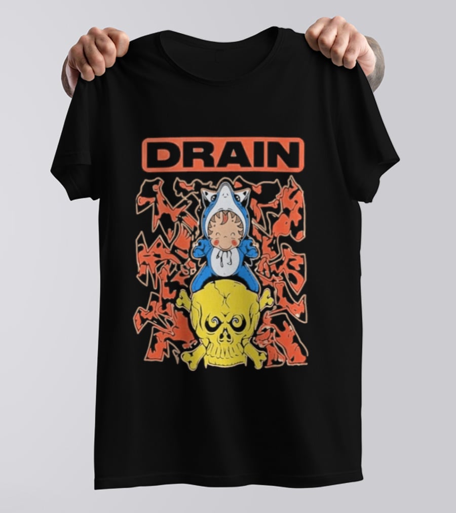 Drain Is Your Friend Tour 2026 Skull Shark Rider Skull T-Shirt