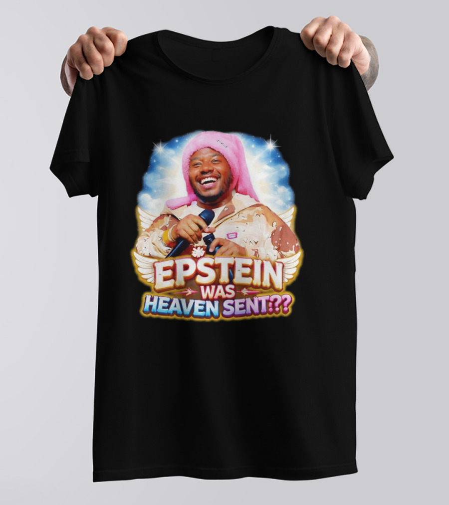 Epstein Was Heaven Sent Pink Hat Smiling Man With Microphone And Camouflage Jacket T-Shirt