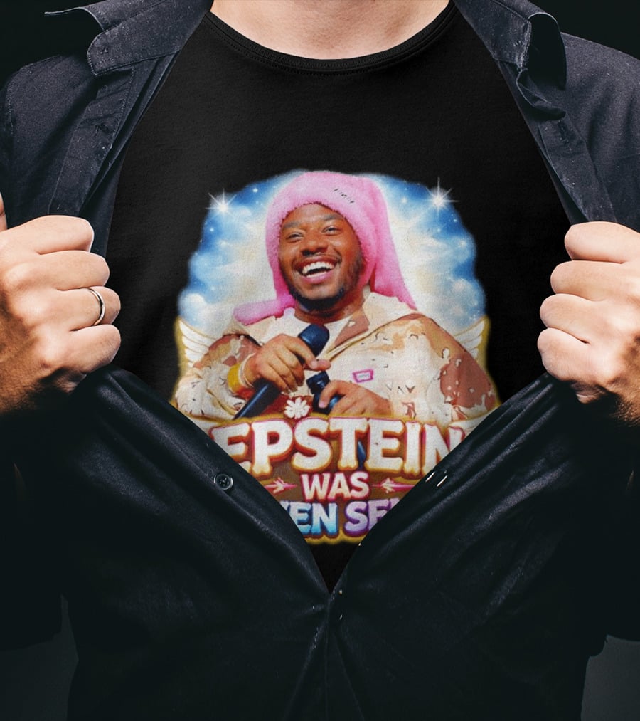 Epstein Was Heaven Sent Pink Hat Smiling Man With Microphone And Camouflage Jacket T-Shirt