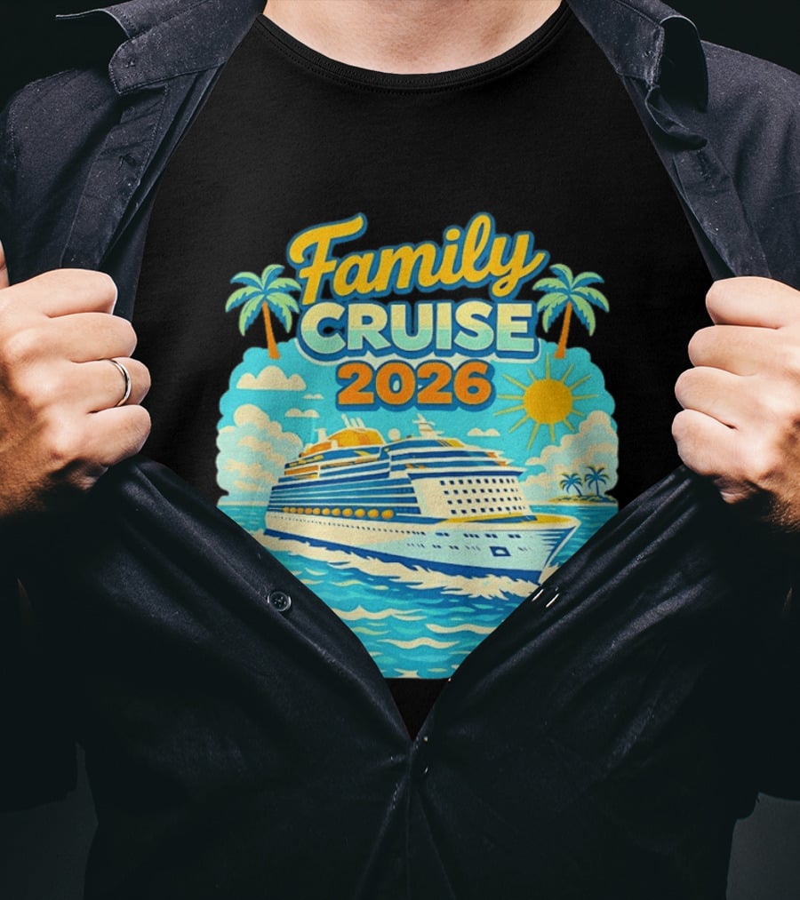 Family Cruise 2026 Vacation Matching Travel Trip Ship Ocean Palm Trees Sun T-Shirt