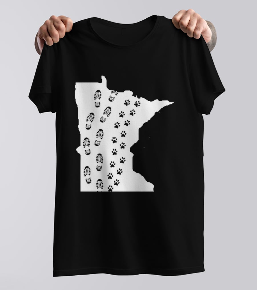 Minnesota Map Footprints And Paw Prints Outdoor Adventure T-Shirt