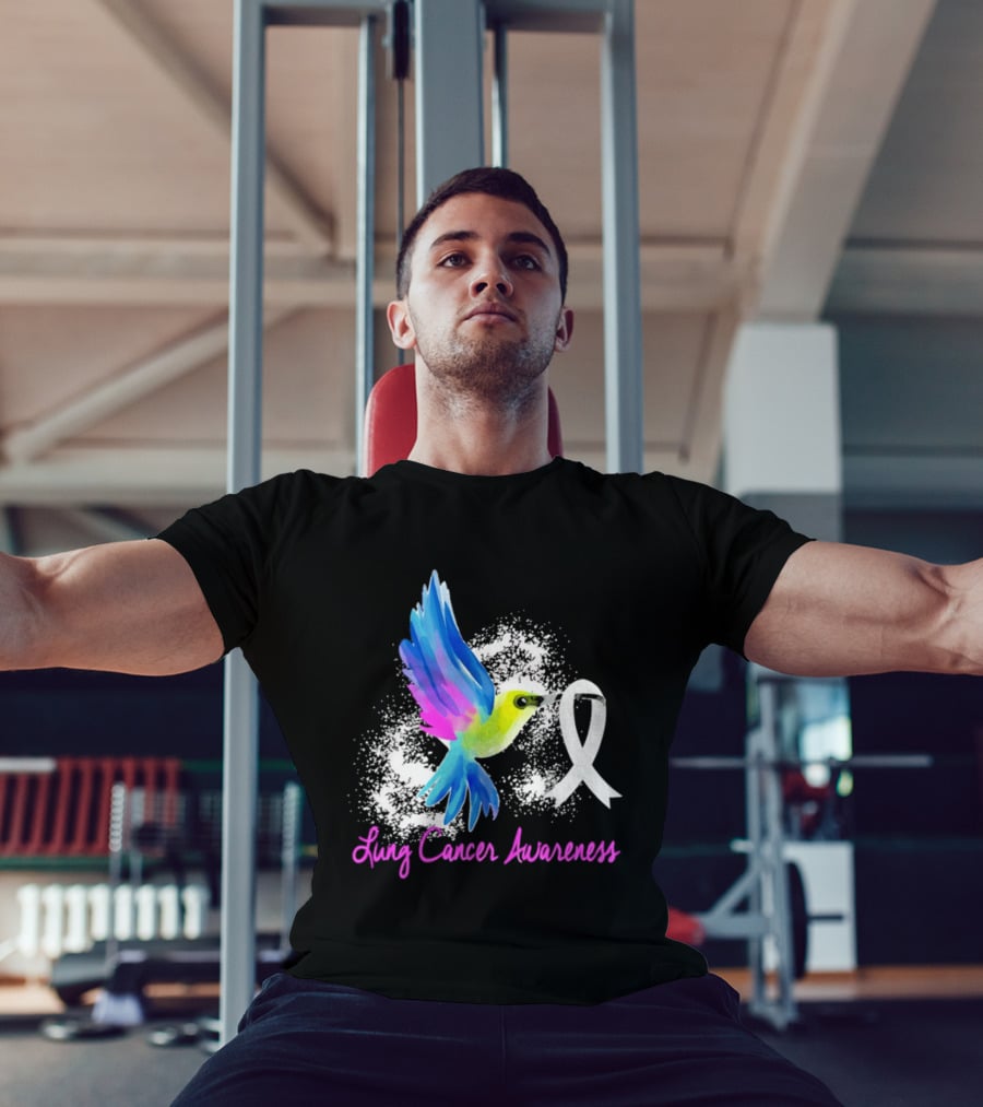 Lung Cancer Awareness Hummingbird With White Ribbon T-Shirt